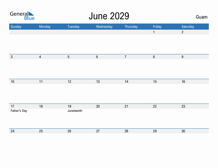 Fillable June 2029 Calendar