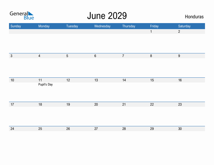 Fillable June 2029 Calendar