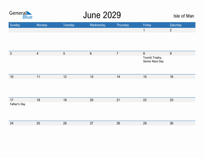 Fillable June 2029 Calendar