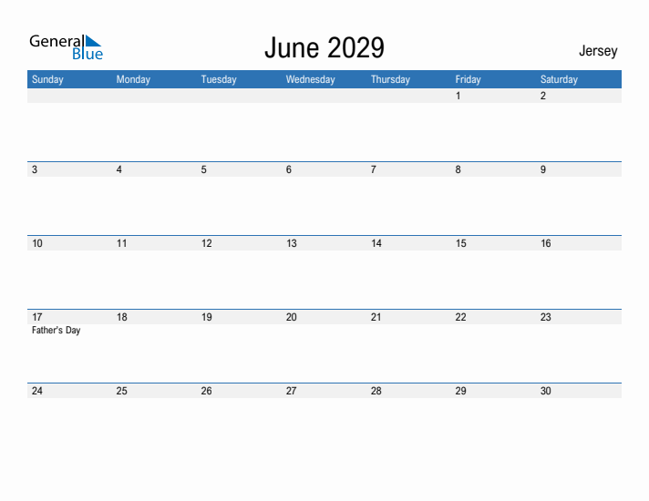 Fillable June 2029 Calendar