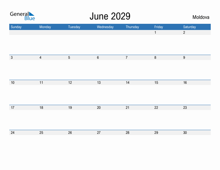 Fillable June 2029 Calendar