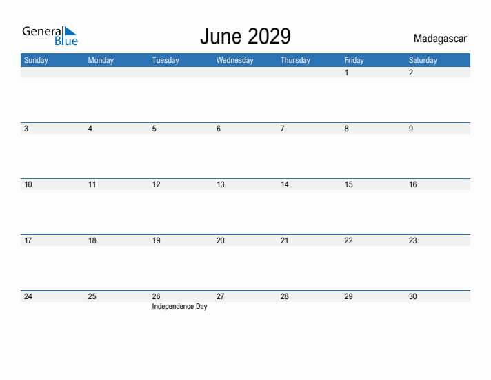 Fillable June 2029 Calendar