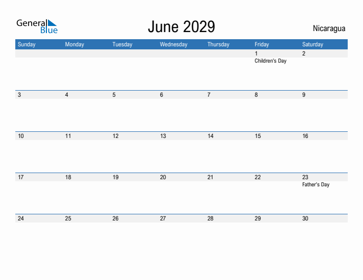 Fillable June 2029 Calendar