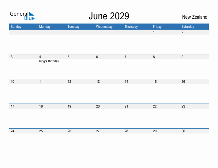 Fillable June 2029 Calendar