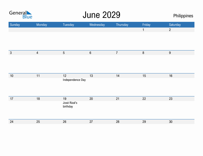 Fillable June 2029 Calendar