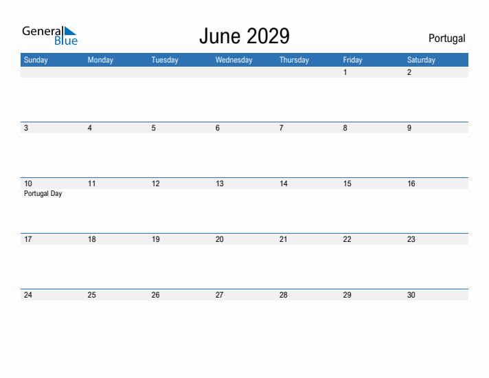 Fillable June 2029 Calendar