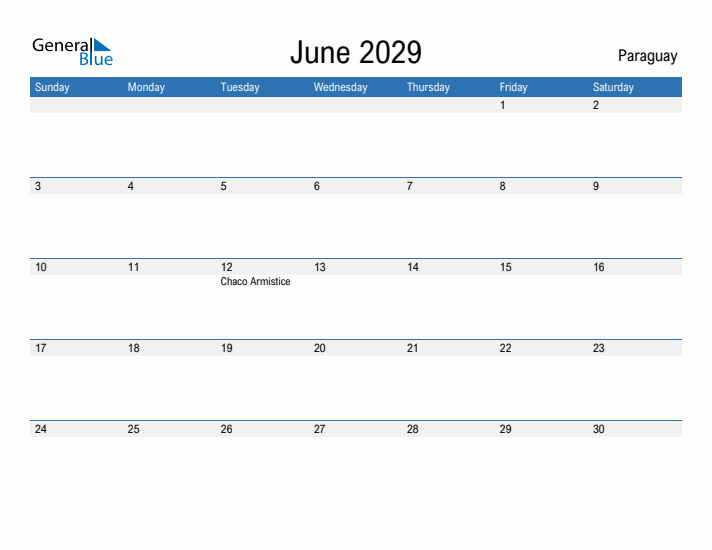 Fillable June 2029 Calendar