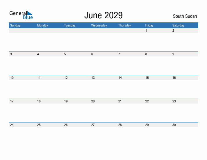 Fillable June 2029 Calendar