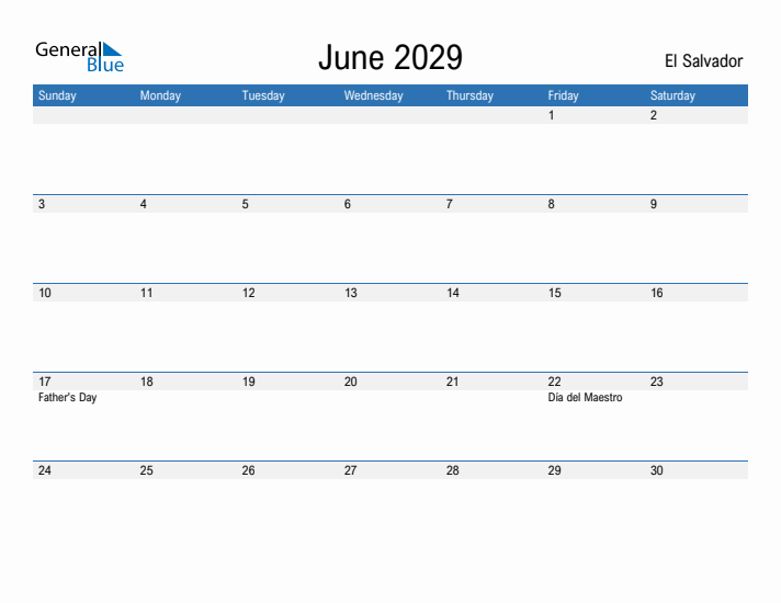 Fillable June 2029 Calendar