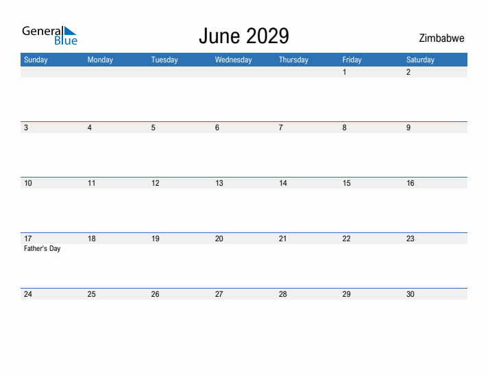 Fillable June 2029 Calendar