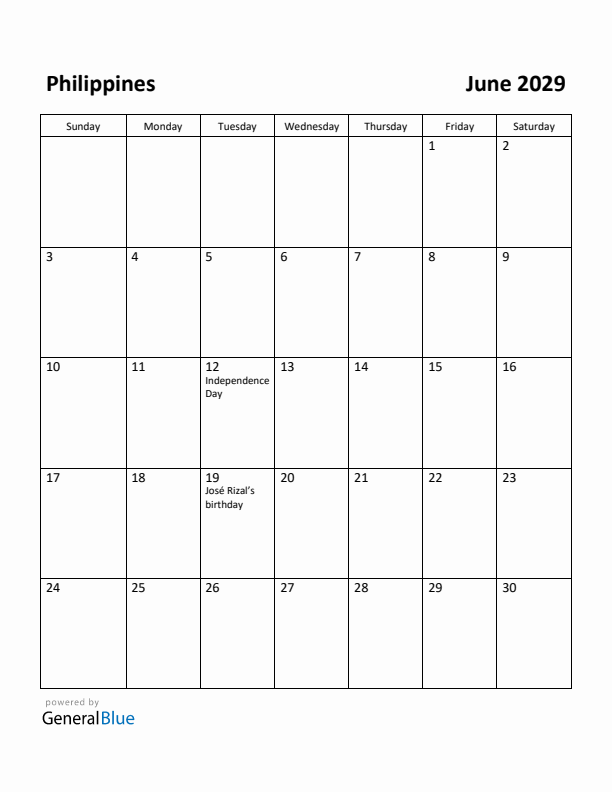 June 2029 Calendar with Philippines Holidays