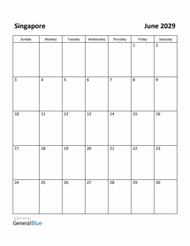 June 2029 Calendar with Singapore Holidays