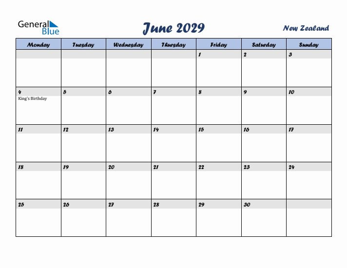 June 2029 Calendar with Holidays in New Zealand