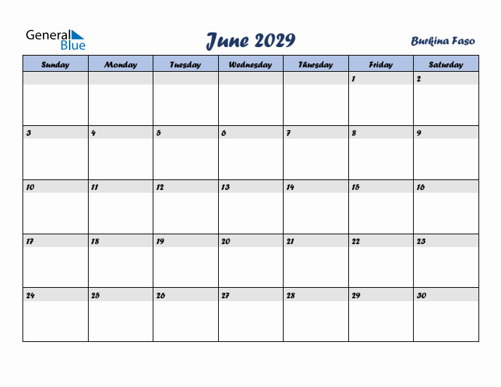 June 2029 Calendar with Holidays in Burkina Faso