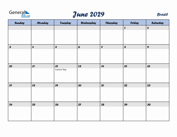 June 2029 Calendar with Holidays in Brazil