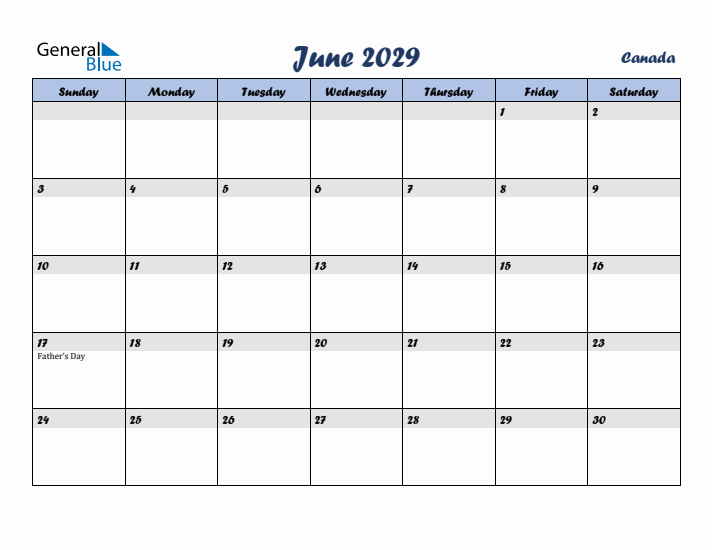 June 2029 Calendar with Holidays in Canada