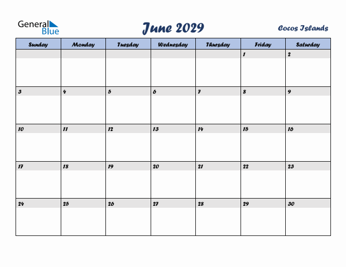 June 2029 Calendar with Holidays in Cocos Islands