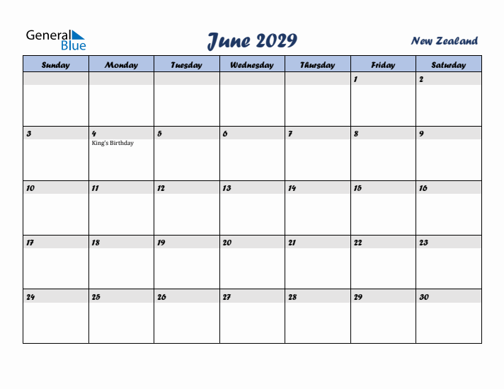 June 2029 Calendar with Holidays in New Zealand