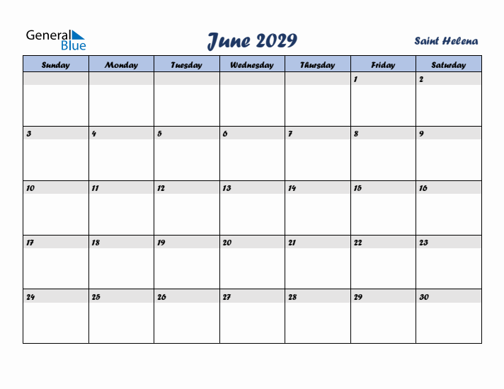 June 2029 Calendar with Holidays in Saint Helena