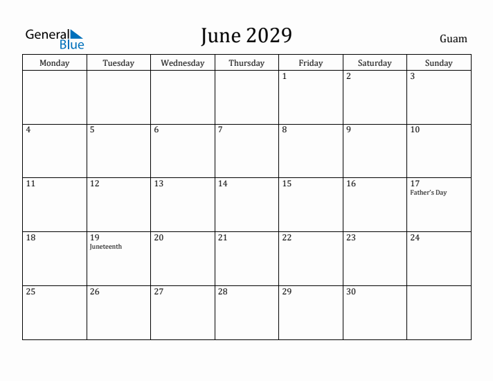 June 2029 Calendar Guam