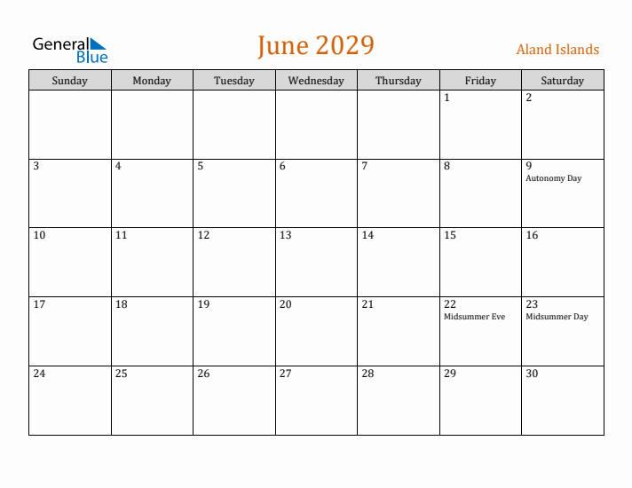 June 2029 Holiday Calendar with Sunday Start