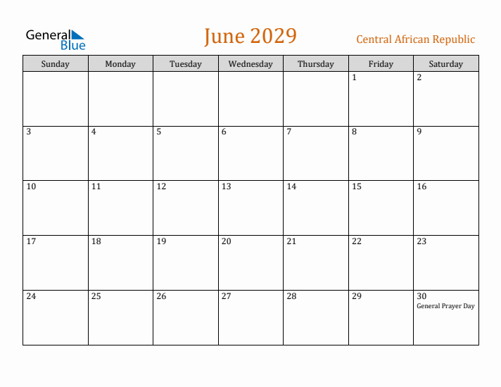 June 2029 Holiday Calendar with Sunday Start