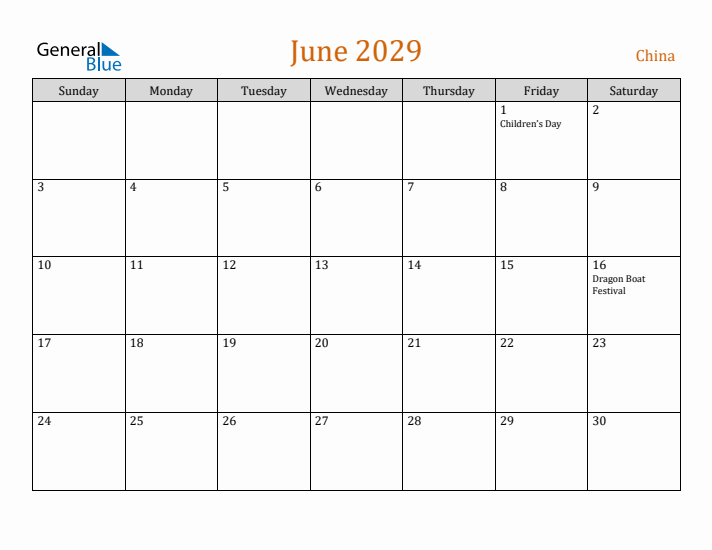 June 2029 Holiday Calendar with Sunday Start