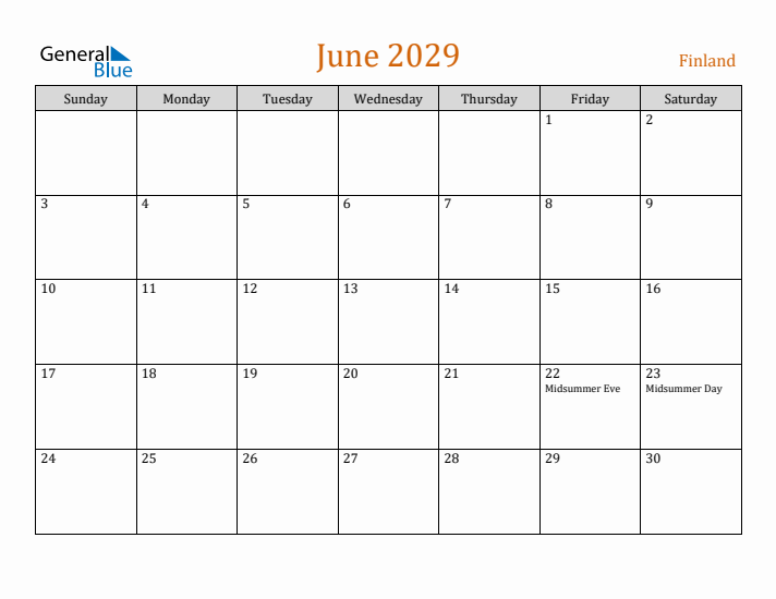 June 2029 Holiday Calendar with Sunday Start