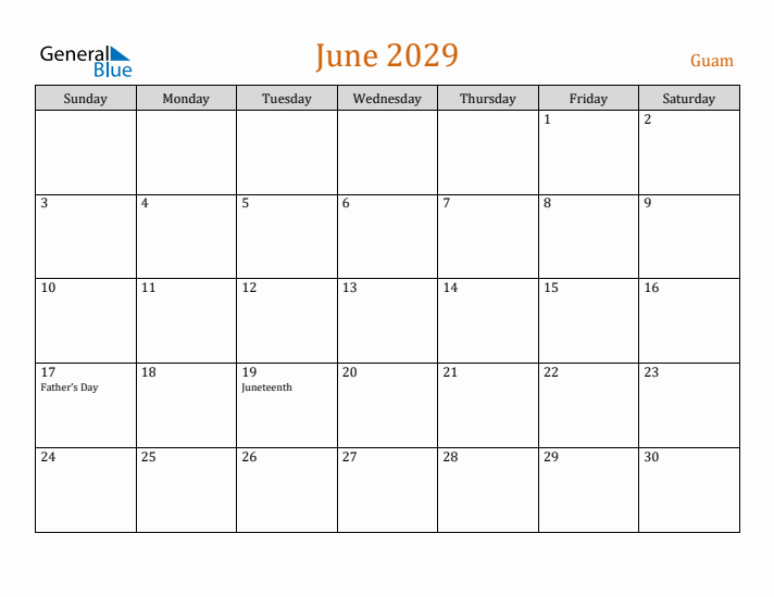 June 2029 Holiday Calendar with Sunday Start