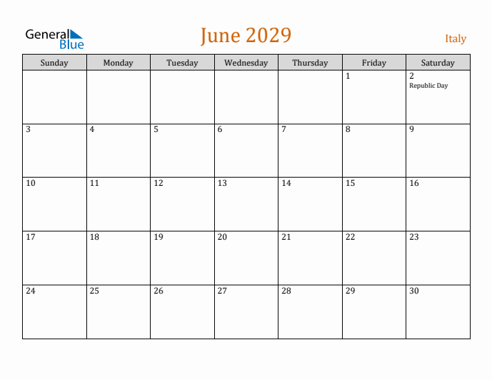 June 2029 Holiday Calendar with Sunday Start