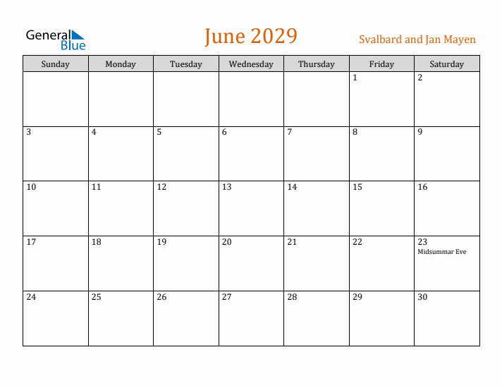 June 2029 Holiday Calendar with Sunday Start