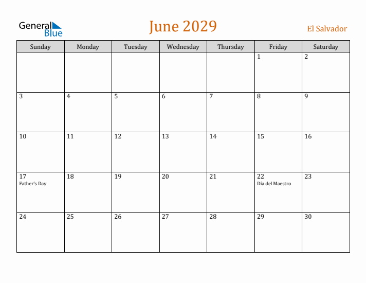 June 2029 Holiday Calendar with Sunday Start