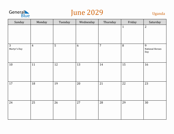 June 2029 Holiday Calendar with Sunday Start