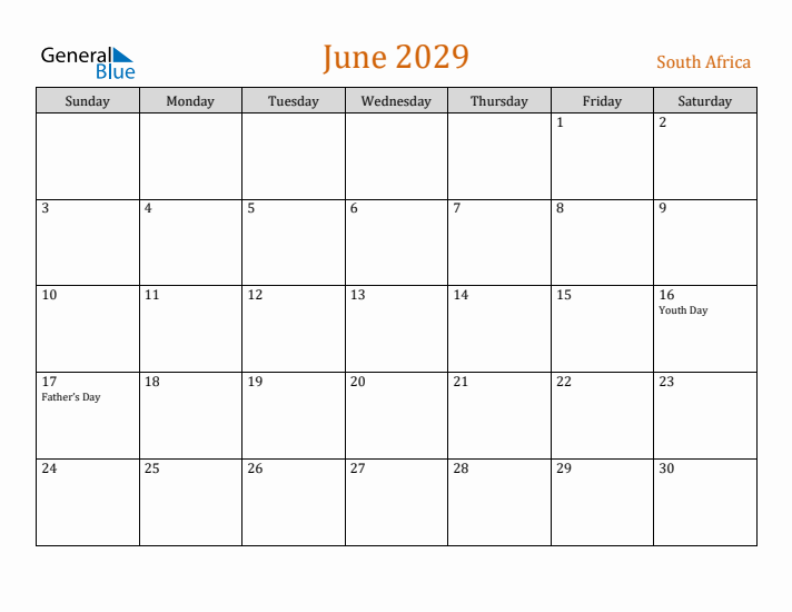 June 2029 Holiday Calendar with Sunday Start