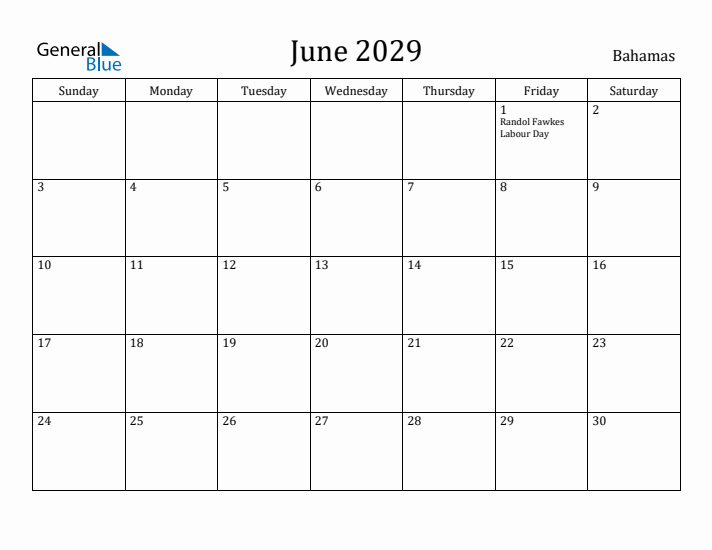 June 2029 Calendar Bahamas