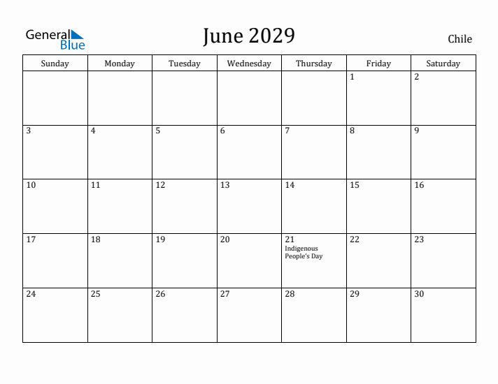 June 2029 Calendar Chile