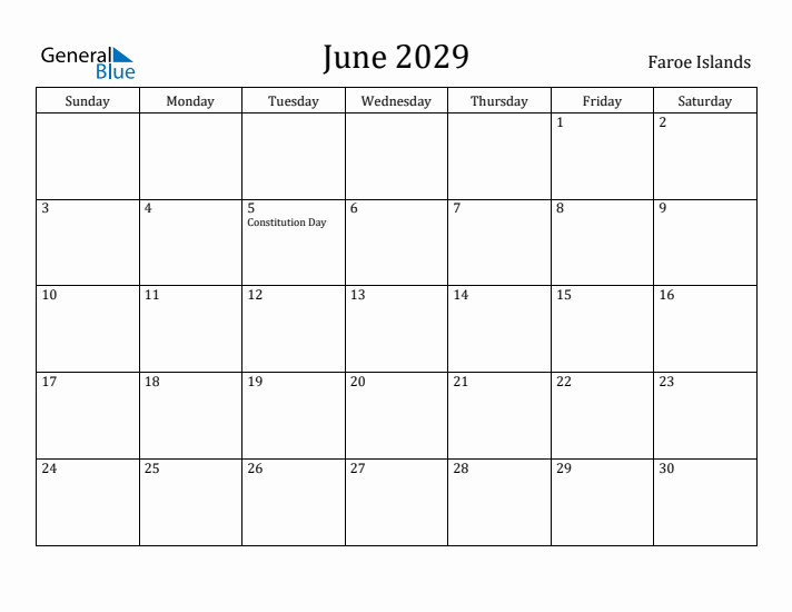 June 2029 Calendar Faroe Islands