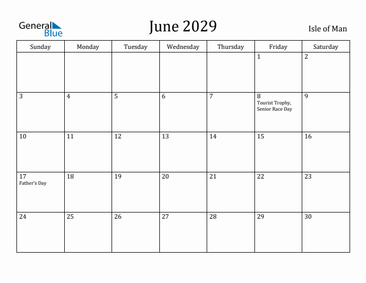 June 2029 Calendar Isle of Man