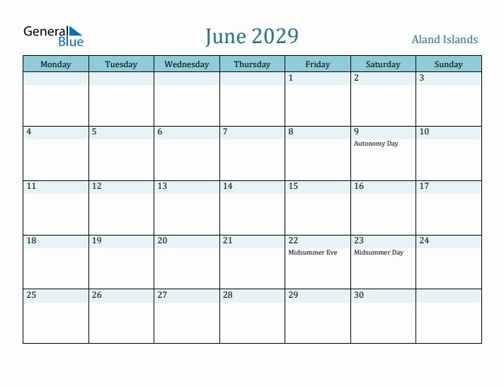 June 2029 Calendar with Holidays