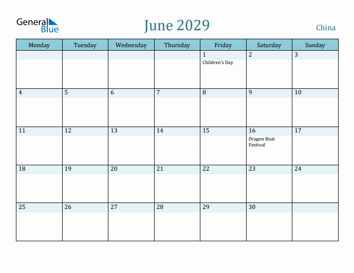 June 2029 Calendar with Holidays