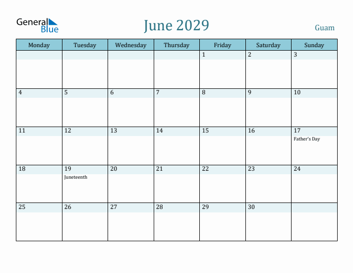 June 2029 Calendar with Holidays