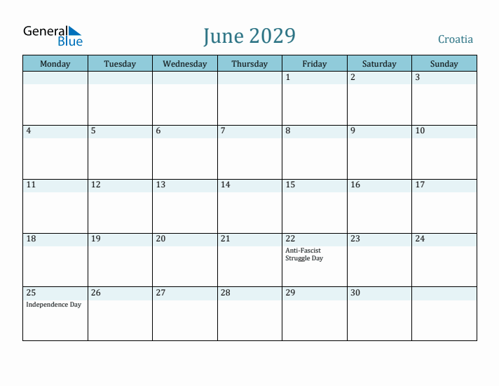 June 2029 Calendar with Holidays