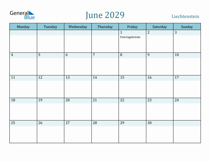 June 2029 Calendar with Holidays