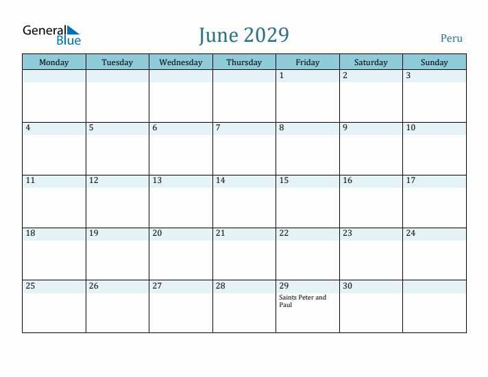 June 2029 Calendar with Holidays