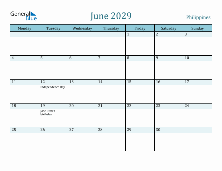 June 2029 Calendar with Holidays