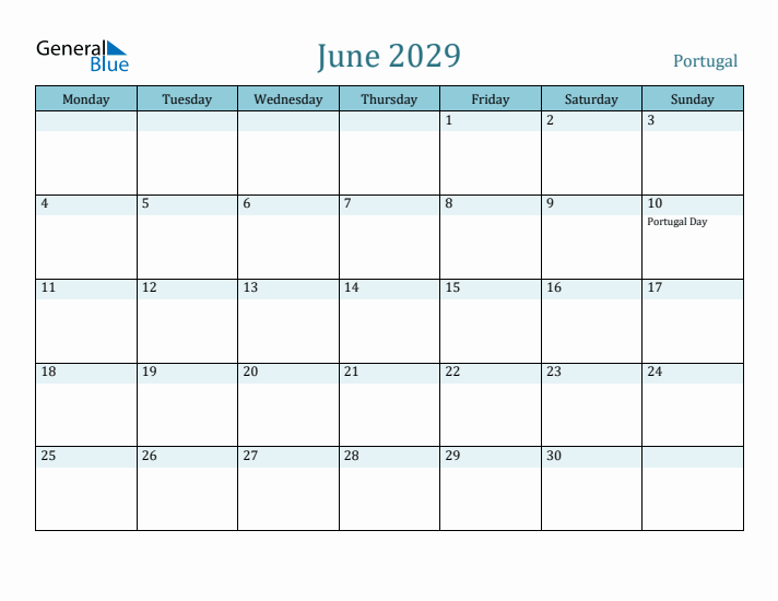 June 2029 Calendar with Holidays