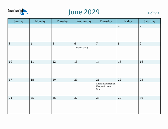 June 2029 Calendar with Holidays