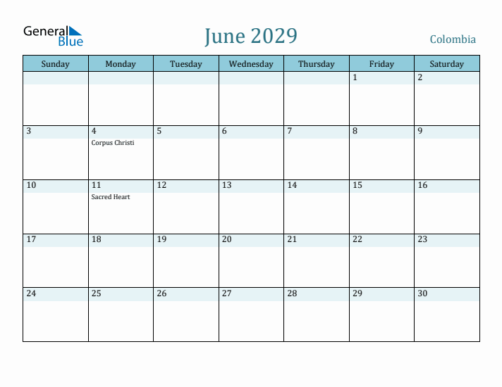 June 2029 Calendar with Holidays