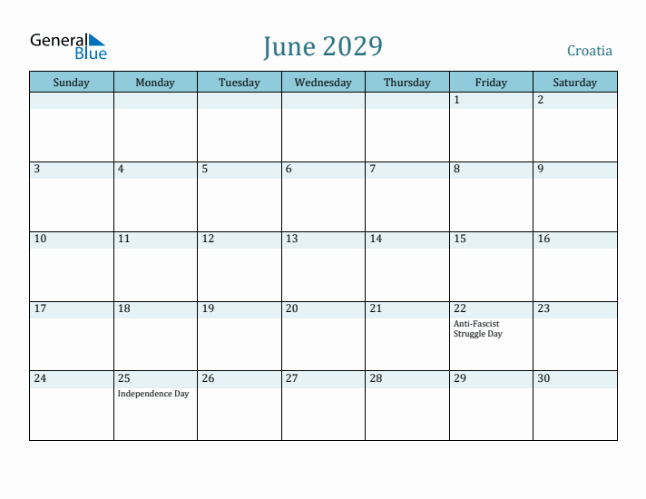 June 2029 Calendar with Holidays