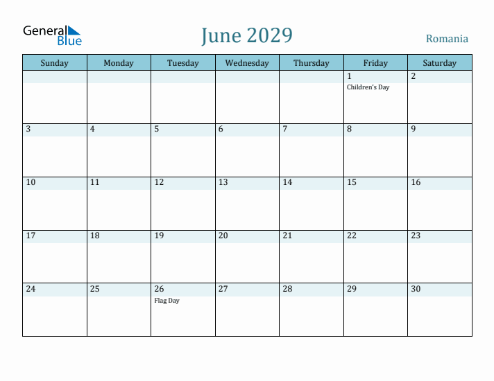 June 2029 Calendar with Holidays